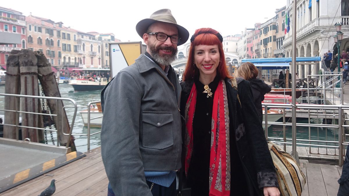 Arriving in Venice at the Ponte di Rialto, with Marija. Italy, November 2017