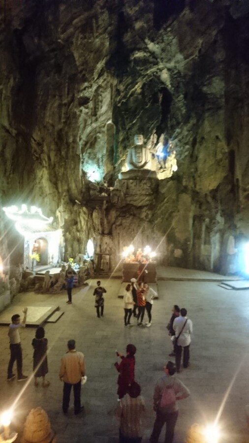 Some of the caves in the Marble Mountains, and the statues and temples carved inside them, are very large