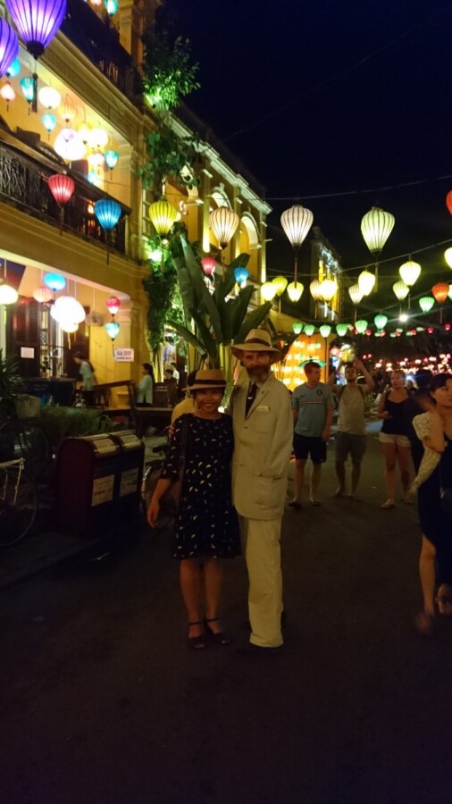 Ti and I taking an evening promenade under the Hoi An lanterns