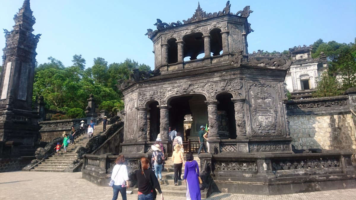 The stele pavilion is an octagonal building celebrating Khai Dinh's achievements