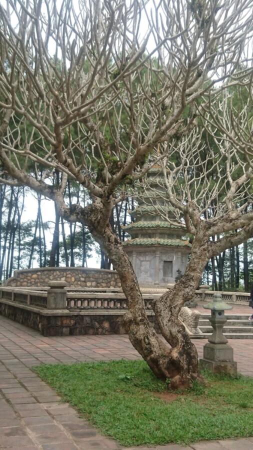 This small pagoda is part of a memorial garden in the grounds of the Pagoda of the Celestial Lady. Do not take selfies here, you will be forecasting your own death