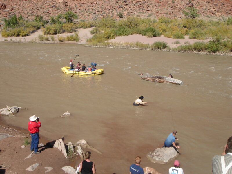 Filming a capsized boat scene in the Colorado river for the documentary Fearless Planet